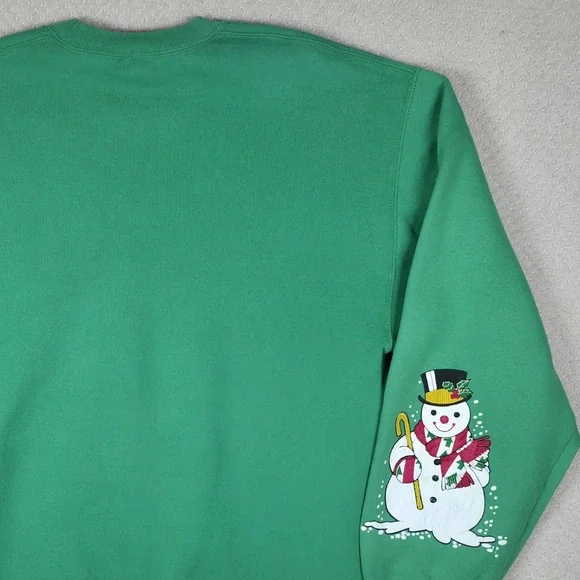VTG 90s Russell Athletic Sweatshirt Large Women Green Snowman Christmas Holidays - Picture 4 of 12